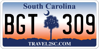 SC license plate BGT309