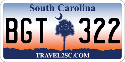 SC license plate BGT322