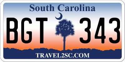 SC license plate BGT343