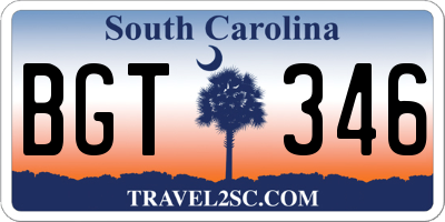 SC license plate BGT346