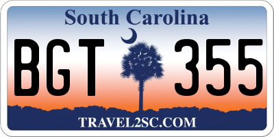 SC license plate BGT355