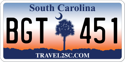SC license plate BGT451