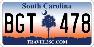 SC license plate BGT478