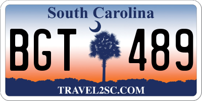 SC license plate BGT489