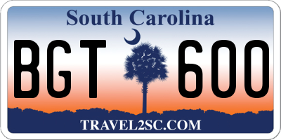 SC license plate BGT600