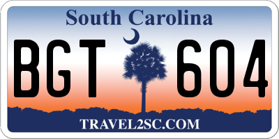 SC license plate BGT604