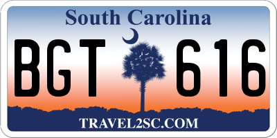 SC license plate BGT616