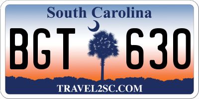 SC license plate BGT630