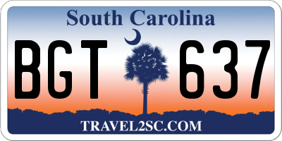 SC license plate BGT637