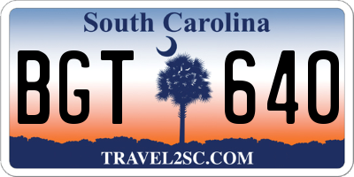 SC license plate BGT640