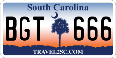 SC license plate BGT666