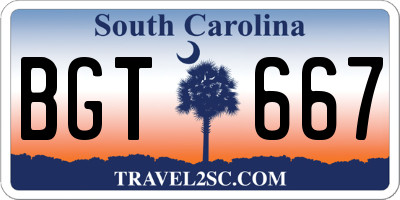 SC license plate BGT667