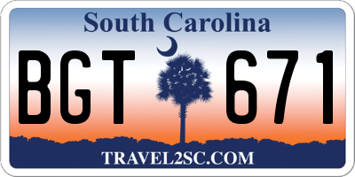SC license plate BGT671