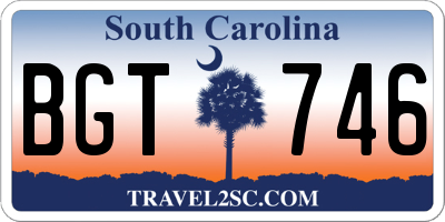 SC license plate BGT746