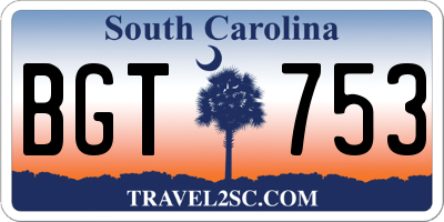 SC license plate BGT753