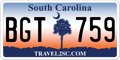 SC license plate BGT759