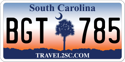 SC license plate BGT785