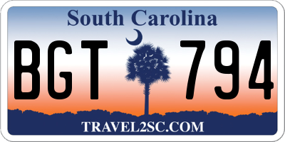 SC license plate BGT794