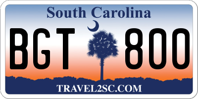 SC license plate BGT800