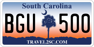 SC license plate BGU500