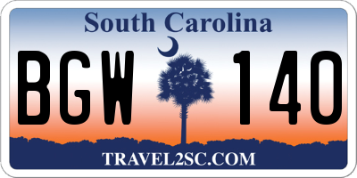 SC license plate BGW140