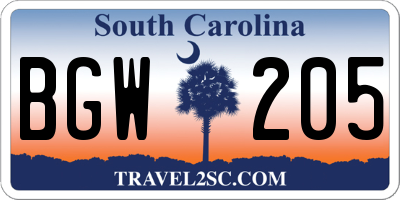 SC license plate BGW205