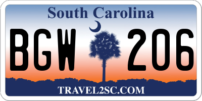 SC license plate BGW206