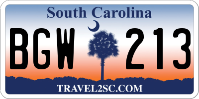 SC license plate BGW213