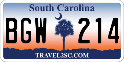 SC license plate BGW214