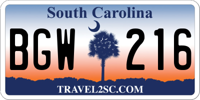 SC license plate BGW216