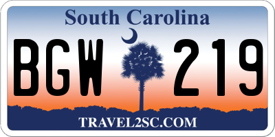 SC license plate BGW219