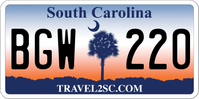 SC license plate BGW220