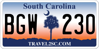SC license plate BGW230