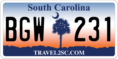 SC license plate BGW231