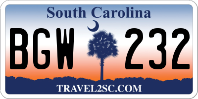 SC license plate BGW232
