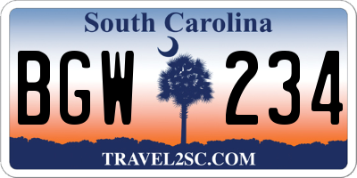 SC license plate BGW234