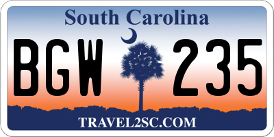 SC license plate BGW235