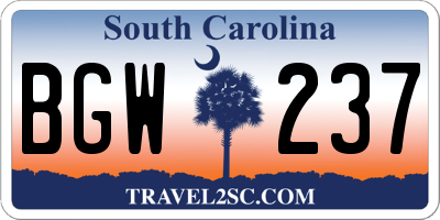 SC license plate BGW237
