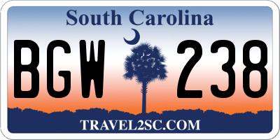 SC license plate BGW238