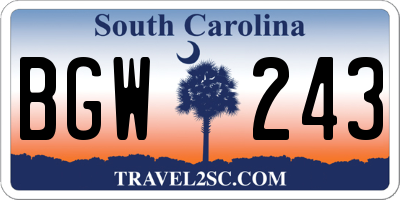 SC license plate BGW243