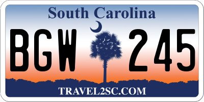 SC license plate BGW245