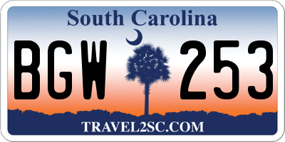 SC license plate BGW253