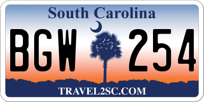 SC license plate BGW254