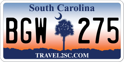 SC license plate BGW275