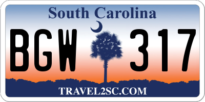 SC license plate BGW317