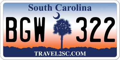 SC license plate BGW322