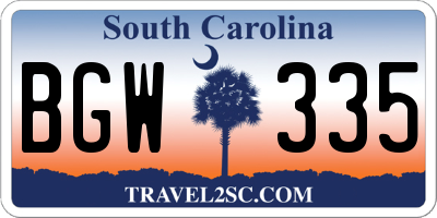 SC license plate BGW335