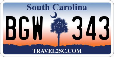 SC license plate BGW343