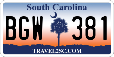 SC license plate BGW381