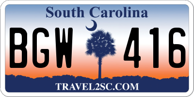 SC license plate BGW416